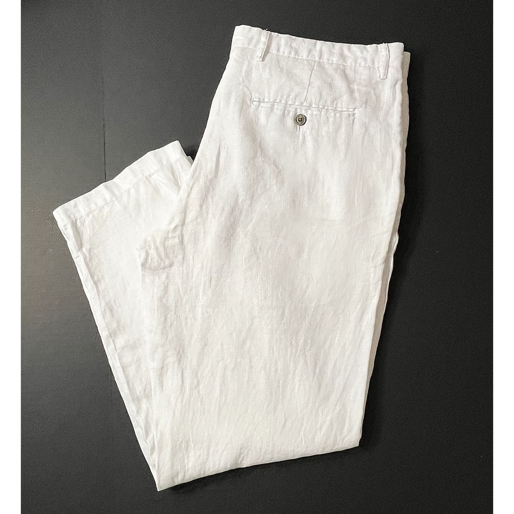 Tasso Elba 100% Linen Pants Men's 36W 30L White Straight Leg Trousers   Summer